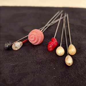 Lot of antique hat pins blown glass pearl ribbon 3”